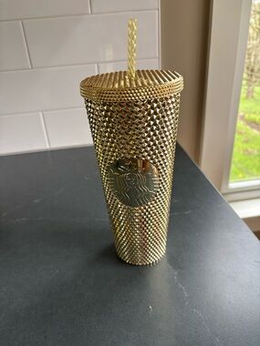 Starbucks Gold Studded Tumbler with Matching Lid and Straw